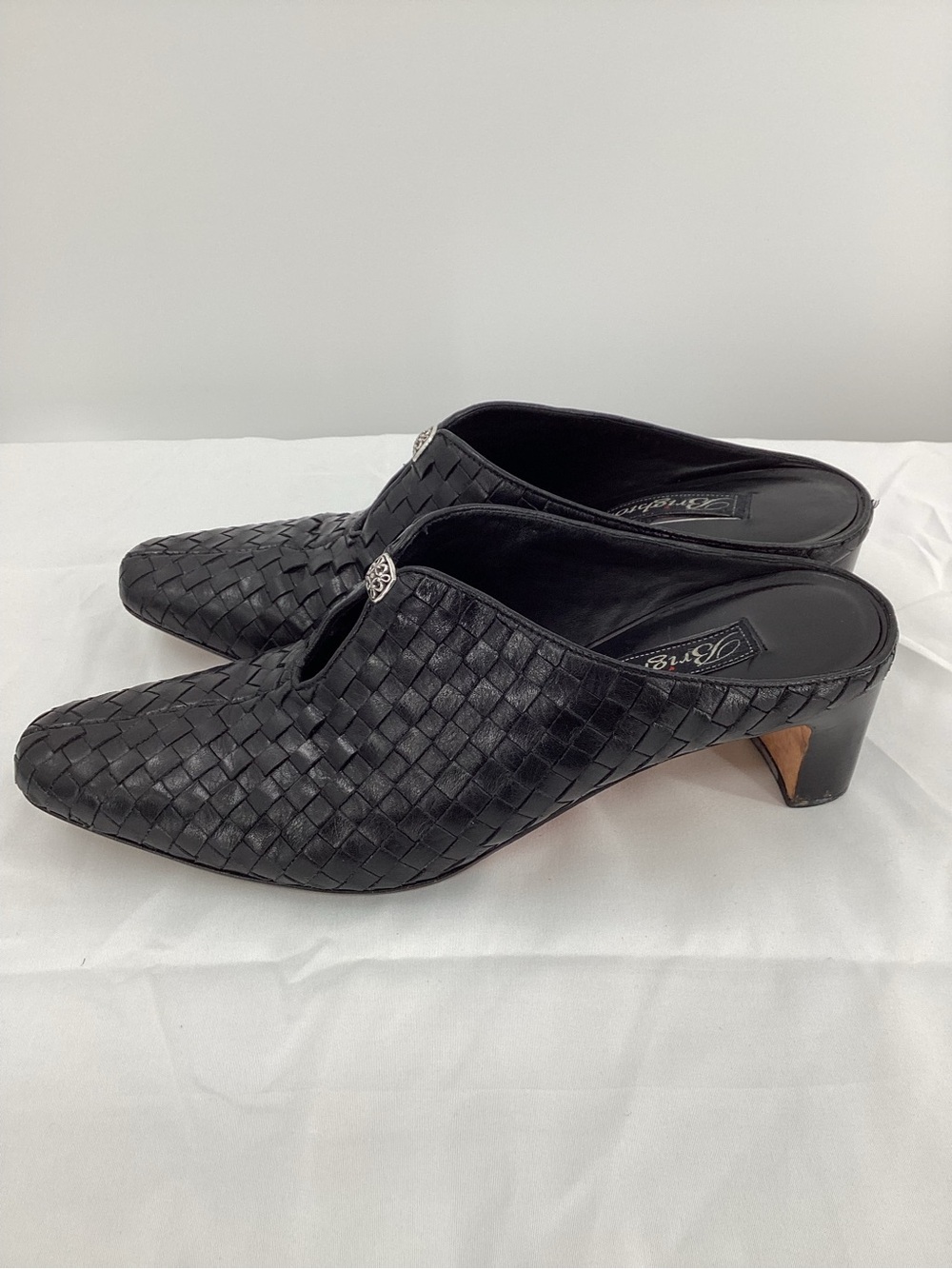 Brighton Tynan Black Woven Leather Mule Heels View 4